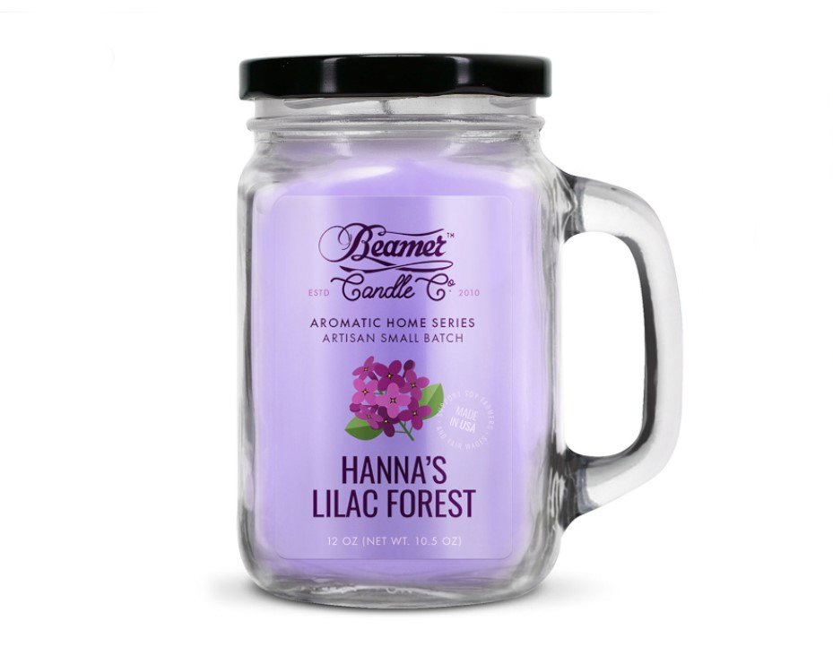 Smoke Killer illatgyertya üvegedényben, füllel és fém kupakkal – Hanna’s Lilac Forest - nagy